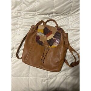 The Sak Womens Avalon Leather Convertible Backpack Purse Bag Brown Patchwork